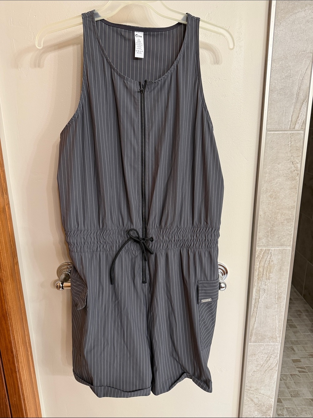 ZYIA Charcoal Gray Pinstripe Zipper Romper Size XXL